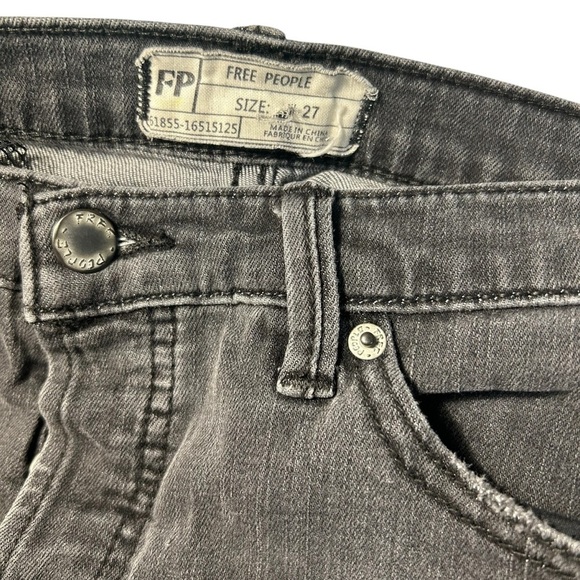 Free People Distressed Skinny Ankle Jeans Black Button Fly Jeans Sz 27 - Picture 8 of 13